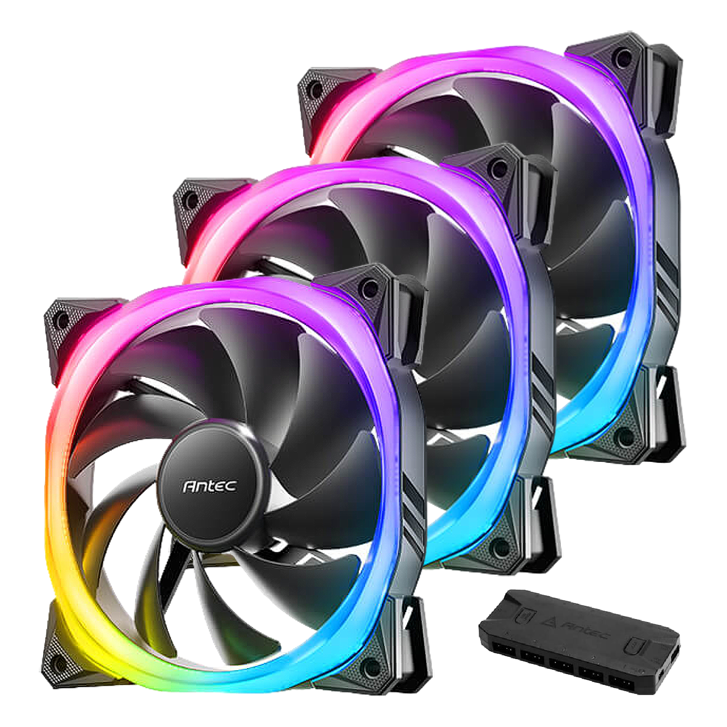 Kit 3 Ventiladores Antec Fusion 120 Argb, 120mm, Incluye Controlador, Negro