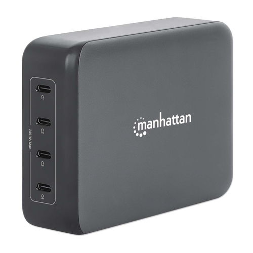 Inversor de Corriente Manhattan Cuatro Puertos USB-C PD con Hasta 140 W por Puerto, 240 W de Salida Total, Power Delivery 3.1, Negro, 100 - 240 V, 50/60 Hz, 4 A, 140 W, Sobrecorriente, Sobrevoltaje...