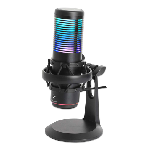Microfono Omnidireccional Manhattan 102674, USB, LED RGB, Cancelacion de Ruido, Color Negro