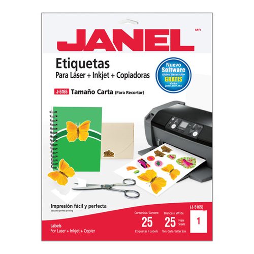 Etiquetas para Impresora Janel 1085165101, Blanco, Laser/inyección de Tinta, 216 x 279, 25 Pieza(s)