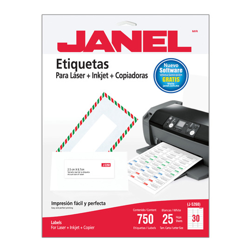 Etiquetas para Impresora Janel 1085260101, Blanco, Laser/inyección de Tinta, 25 x 67, 750 Pieza(s)