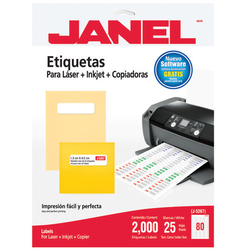 Etiquetas para Impresora Janel 1085267101, Blanco, Laser/inyección de Tinta, 13 x 45, 2000 Pieza(s), 25 Hojas