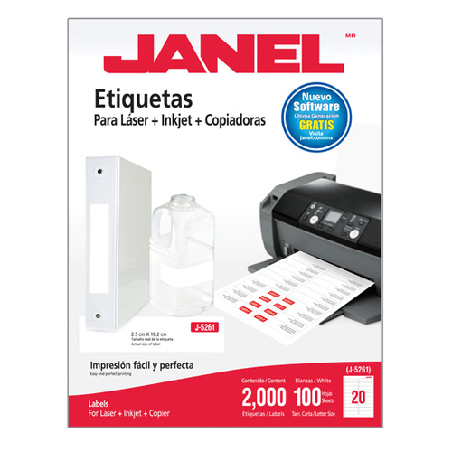 Etiquetas para Impresora Janel 1095261101, Blanco, Laser/inyección de Tinta, 25 x 102, 2000 Pieza(s), 100 Hojas