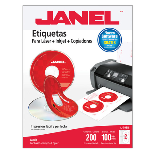 Etiquetas para Impresora Janel 1095931101, Blanco, Laser/inyección de Tinta, 117mm, 200 Pieza(s), 100 Hojas