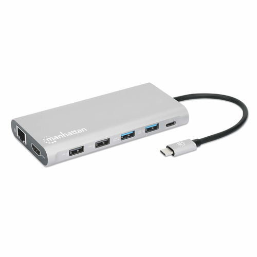 Docking Station Manhattan USB-C para Triple Monitor 5 Gbit/s, USB C 3.2 Gen 1, HDMI 2.0, USB A 3.2 Gen 1, Aluminio