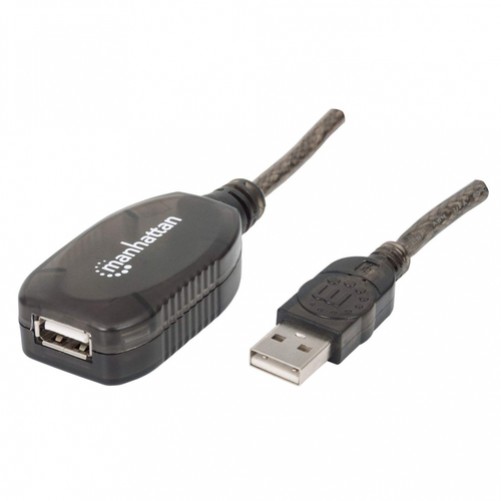 Cable USB Extension Activa Manhattan (150958), USB Macho a USB Hembra, 20 m, Color Negro