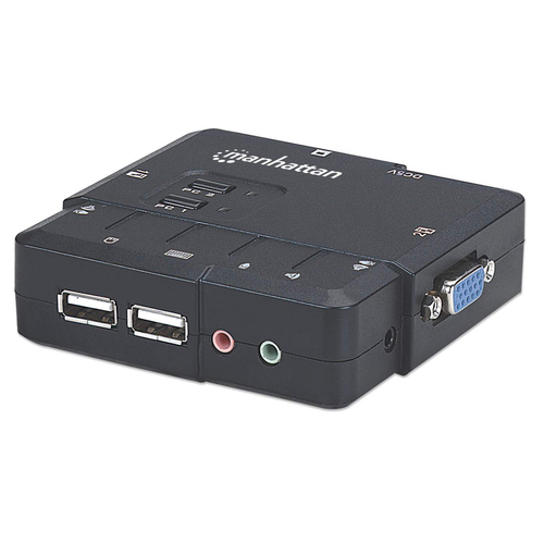 Switch KVM Manhattan Compacto 2 Puertos Desktop USB 2:1 Cables+audio Color Negro