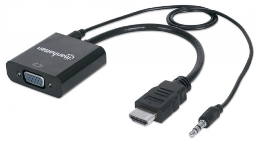 Adaptador Manhattan HDMI Macho a VGA Hembra, Audio 3.5, 1080p, Negro