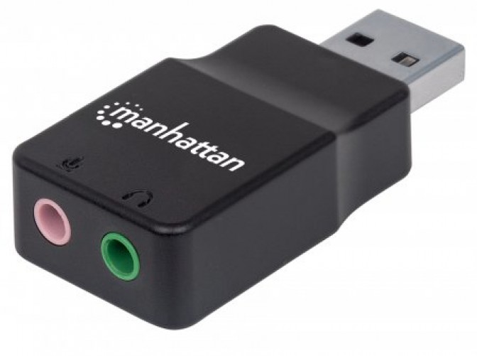 Adaptador de Audio Manhattan USB A 2.1ch, 2 Conectores 3.5mm Audio/microfono (152754)