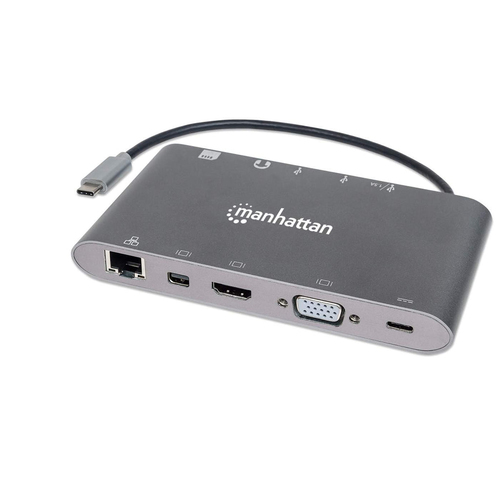 Docking Station Manhattan USB C, 3x USB 3.0, 1x USB C, 1x HDMI 1x Vga,(152808) Plata