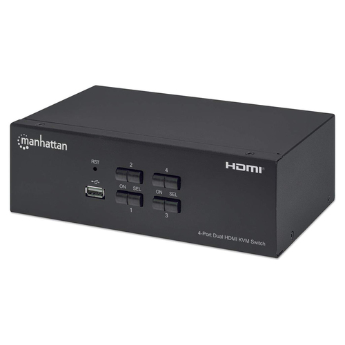Switch KVM para 4 Computadoras y 2 Monitores HDMI 4K 2USB 3.5mm