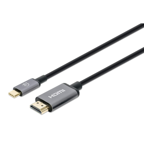 Adaptador Vídeo Manhattan HDMI Tipo A (estándar) a USB Tipo C, 1 m, Negro, Gris