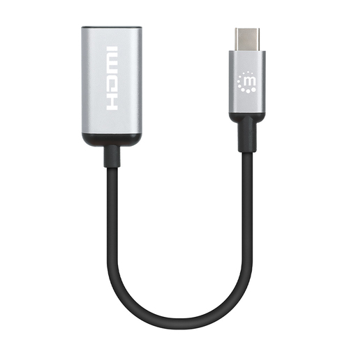 Adaptador Vídeo Manhattan 153706 USB Tipo C a HDMI Tipo A (estándar), 0.15 m, Negro, Plata