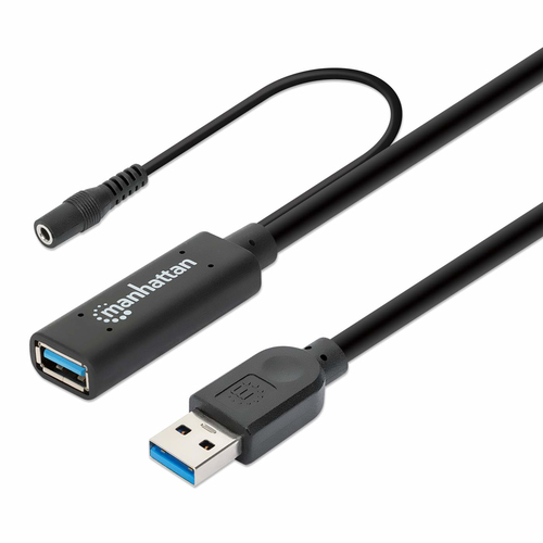 Extensor Manhattan 153768 15 m, USB A a USB A, 5000 Mbit/s, Negro
