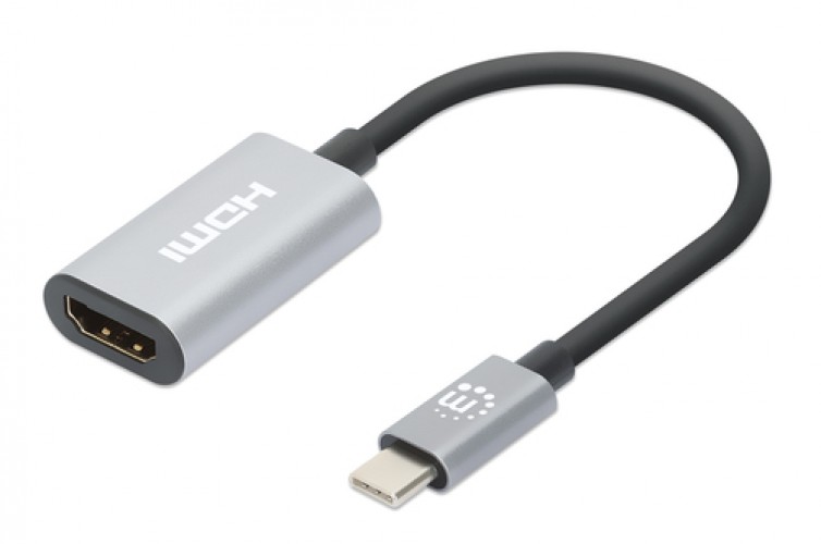 Adaptador de Video Manhattan, USB-C a HDMI, 5 Gbit/s, Gris