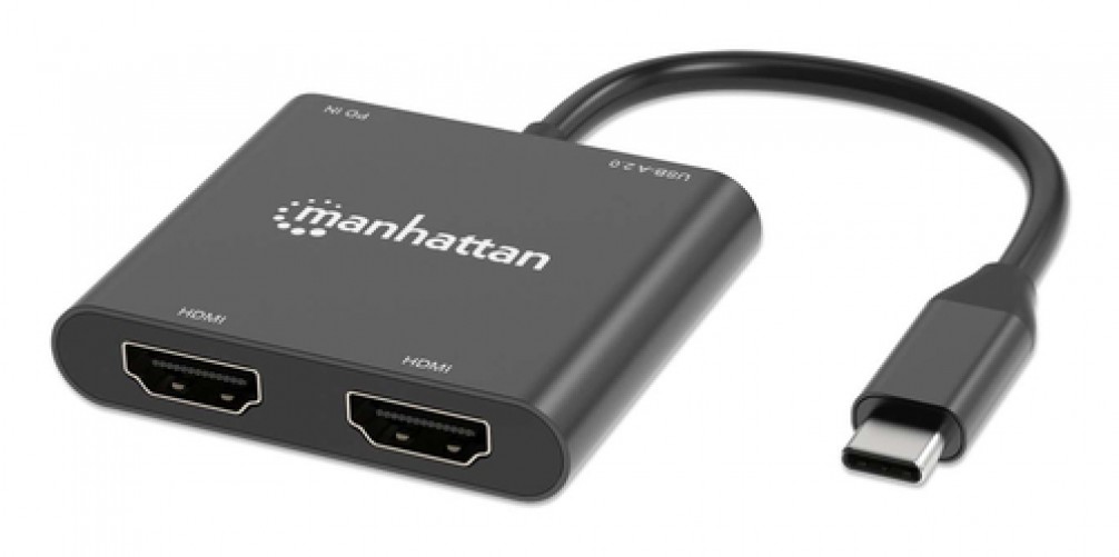 Adaptador Vídeo Manhattan USB Tipo C a 2 x HDMI, 0.15 m, Negro