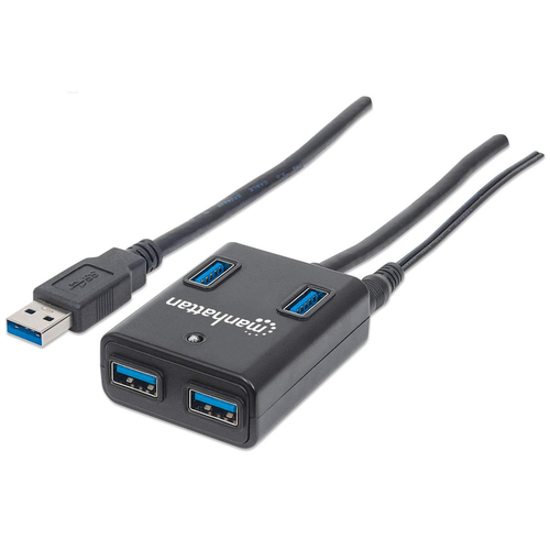 Hub Manhattan (162302), USB 3.0 de 4 Puertos con Adaptador de Corriente, Compatible con USB 2.0 y 1.1