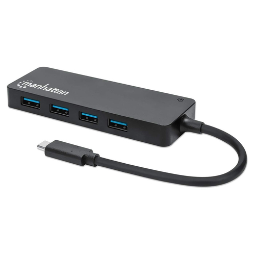 Hub Manhattan USB-C, 3.2 Macho - 4x USB 3.2 Hembra, 5000 Mbit/s, (164924) Negro