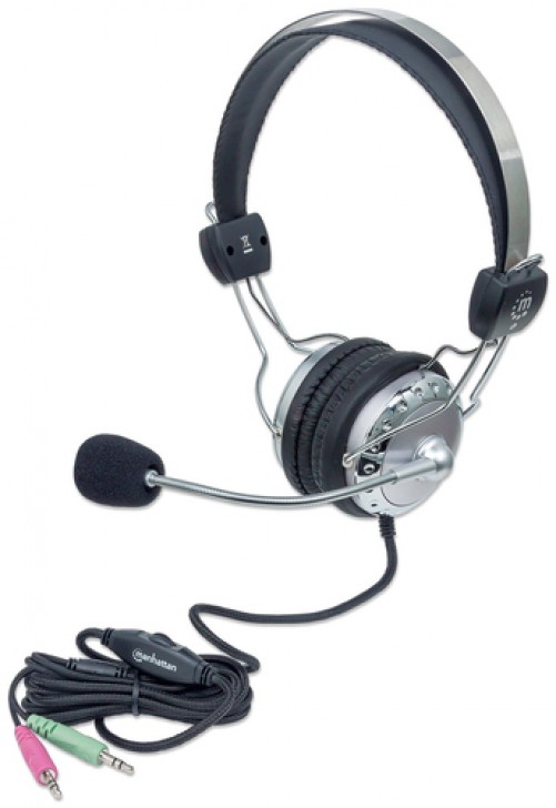 Diadema Manhattan Audifonos Acolchados Microfono Plata