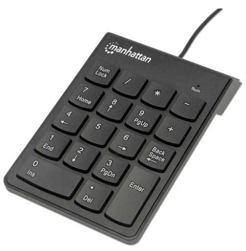 Teclado Numerico Manhattan, Alambrico, 19 Teclas, USB 2.0, Triple Cero, Color Negro