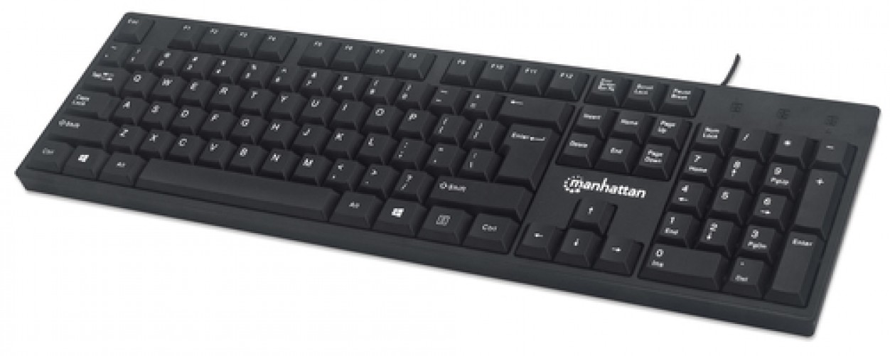 Teclado Manhattan 179324 Ingles, Alambrico, Conexion USB, 104 Teclas, Color Negro