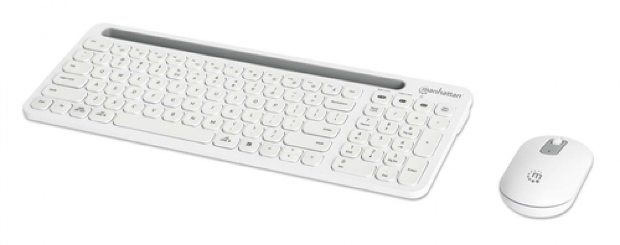 Kit Teclado y Mouse Manhattan Interruptor de Llave de Tijera, Inalámbrico, USB Tipo A, 1200 dpi, Blanco