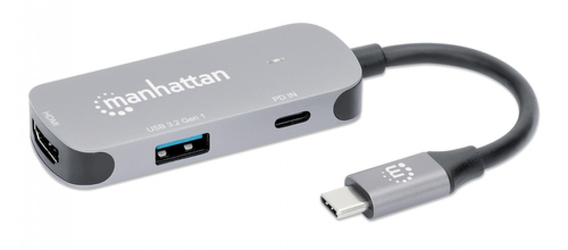 Docking Station Manhattan, Interfaz USB-C, 1x HDMI 2.0, 1x USB-A, 1x USB-C, Color Gris