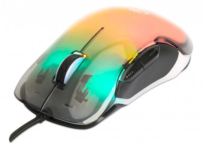 Mouse Manhattan 190381 óptico, 5 Botones, 12800 dpi, USB Tipo A, Transparente