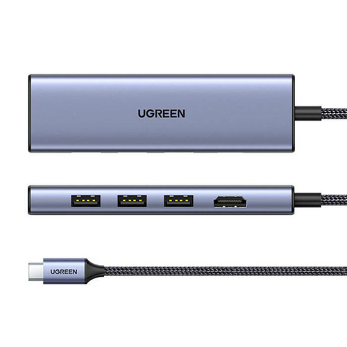 Docking Station Ugreen, 6 Puertos, Interfaz USB-C, 3x USB-A, 1x HDMI, 1x microSD, 1x SD, 5000 Mbit/s, Plata