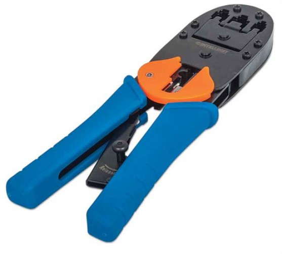 Pinza Ponchadora Intellinet RJ45/RJ12/RJ11 con Pelacable, Azul