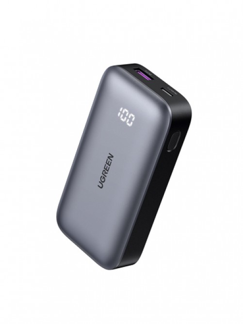 Power Bank Mini Ugreen 10000 mAh, USB-A, USB-C, Indicador LED, Carga Rapida 30W, Gris