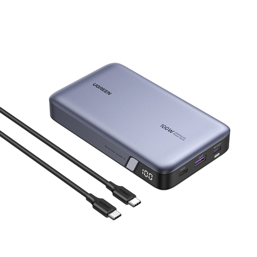 Power Bank Ugreen 20000 mAh, Hasta 100W, 1x USB-A, 2x USB-C, Gris