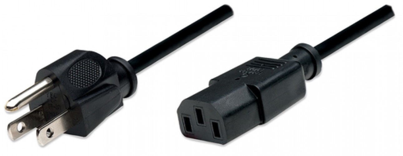 Cable de Corriente Manhattan NEMA 5-15 Macho a C13 Macho, 1.8 Metros, Negro