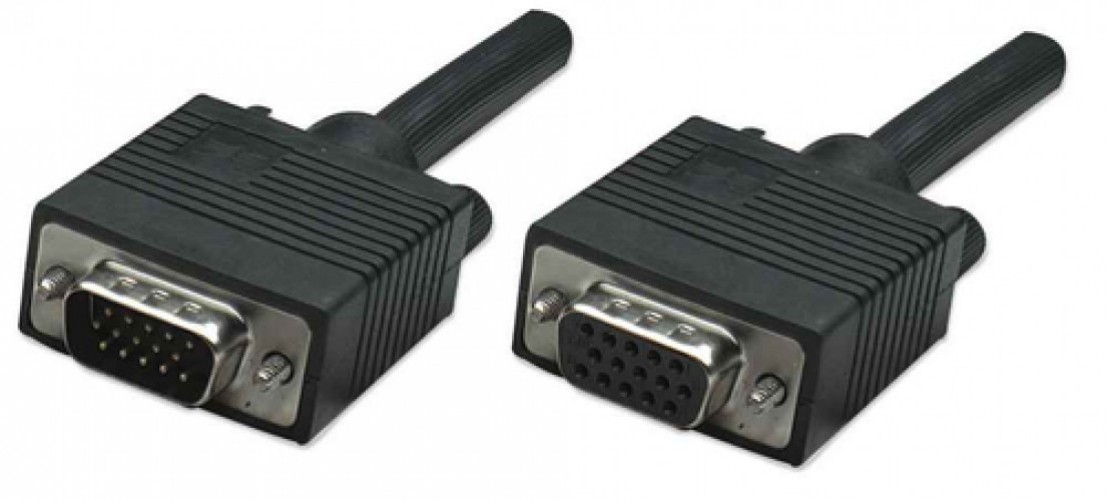 Cable Manhattan para Monitor Svga 8mm, HD15 Macho - HD15 Hembra, 1.8 Metros, (309011) Negro