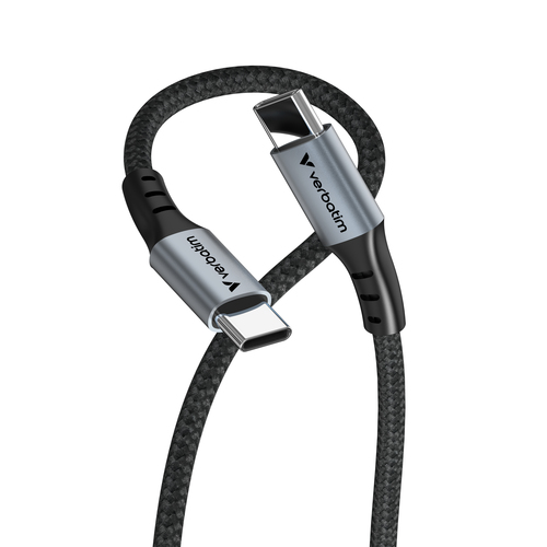 Cable USB-C Verbatim Sync, Carga Ultra Rapida 100W, USB-C a USB-C, 480 Mbps, 1.2 Metros, Nylon Trenzado Ultra Resistente, Negro