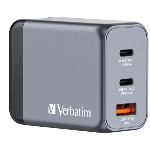 Cargador de Pared Gan Verbatim de 65 W de 3 Puertos