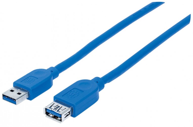 Extensor Manhattan 325394 1 m, USB A a USB A, Macho/hembra, 5000 Mbit/s, Azul