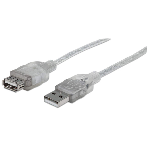 Cable Extension de Alta Velocidad Manhattan, USB 2.0, USB A Macho - USB A Hembra, 3 Metros, (340496) Plateado