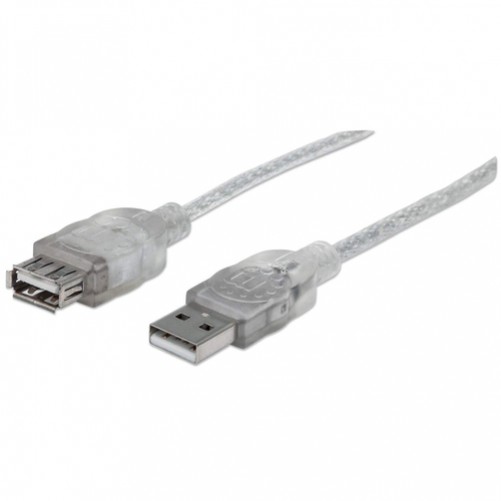 Cable Manhattan Extensión de Alta Velocidad USB 2.0, USB A Macho - USB A Hembra, 4.5 Metros, (340502) Plateado