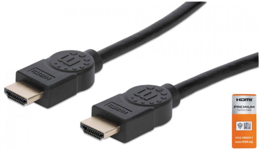 Cable HDMI Manhattan Canal Ethernet, 1 m, 18 Gbit/s, Negro