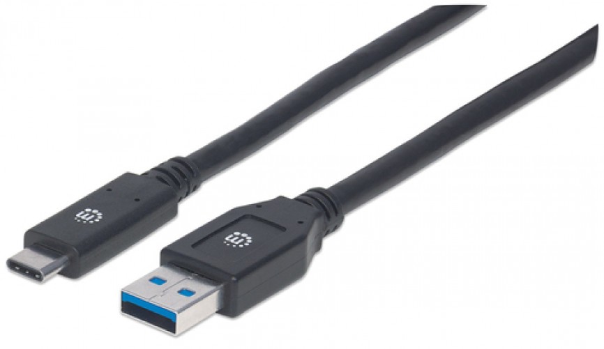 Cable Manhattan, USB A 3.1 Macho - USB C 3.1 Macho, 3 Metros,(354981) Negro
