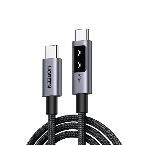 Cable USB Ugreen USB-C a USB-C, 100W, 480 Mbit/s, LED Display, 1 Metro, Negro/gris