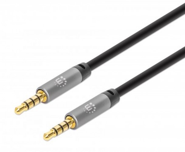 Cable de Audio Manhattan Cable Auxiliar de Audio Estéreo 3,5mm a 3,5mm, 2 m, Negro, Plata