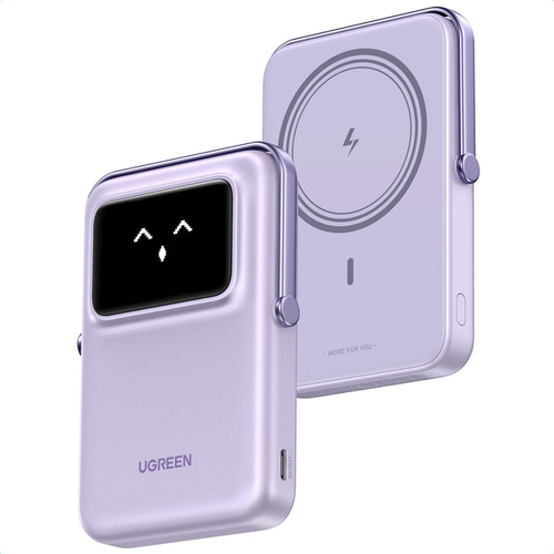 Power Bank Ugreen Uno Inalambrico 10000 mAh, 7.5W/20W, Pantalla Inteligente, Purpura