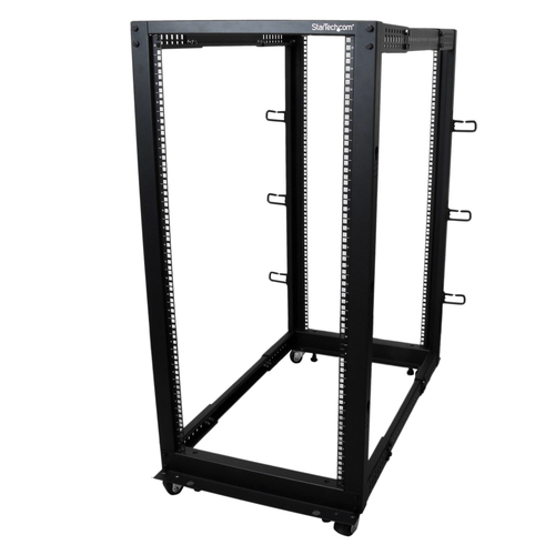 Rack Startech.com Tipo Rack o Bastidor Independiente, Capacidad del Rack 25U, 4 Postes, Acero, Peso Max. 544.3 kg, Color Negro, Incluye Tuercas