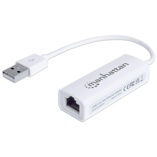 Adaptador Manhattan (506731) Fast Ethernet-USB, 100 Mbit/s, Color Blanco - Fcc Class B, Ce