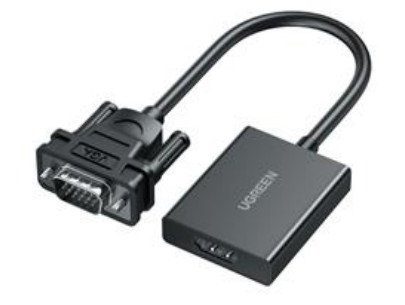 Adaptador Vídeo Ugreen 50945 VGA (d-sub) a HDMI + USB-C + 3.5mm, 0.15 m, Negro