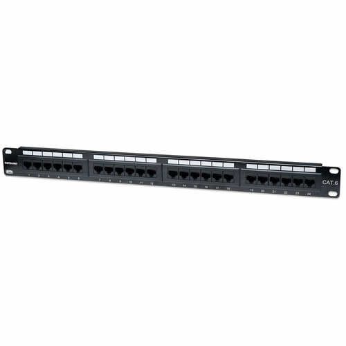 Panel de Parcheo Intellinet Cat6, 24 Puertos, 1U, Montable en Rack, Negro
