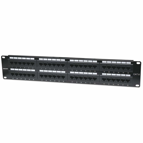 Panel de Parcheo Intellinet Cat6, 48 Puertos, 2U, Montable en Rack, Negro