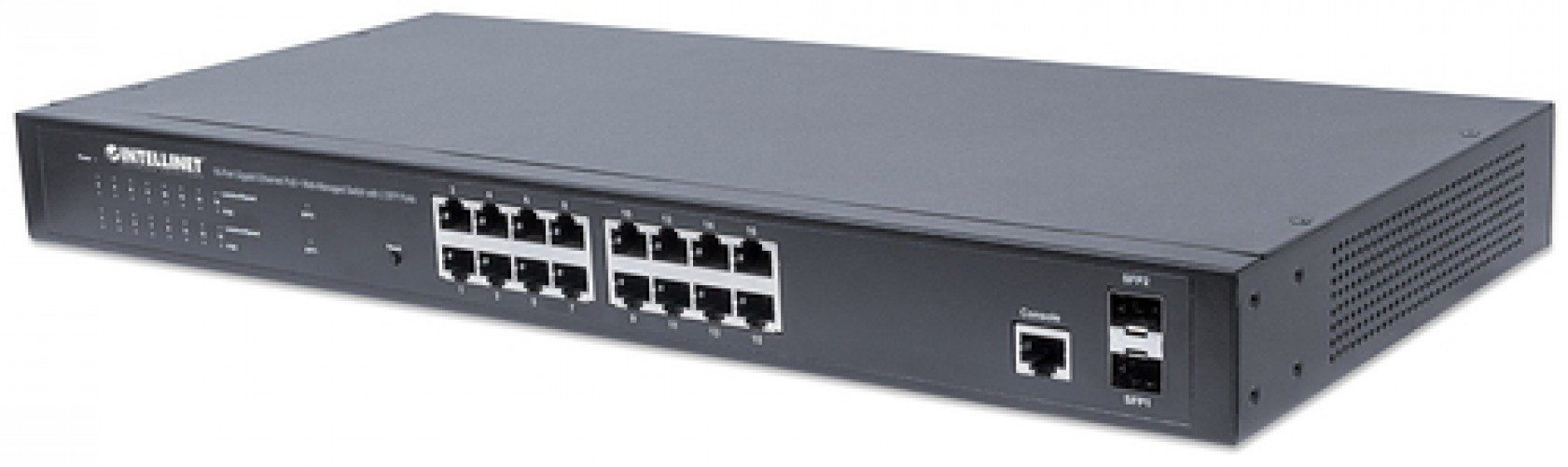Switch Intellinet Gestionado, L2+, RJ-45 16, Gigabit Ethernet (10/100/1000), (PoE +) 16, 1U, Negro
